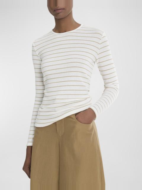 Rib Stripe Long-Sleeve Crewneck Top