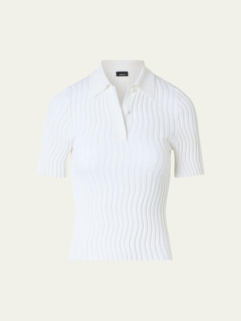 AKRIS Zigzag Rib Knit Short-Sleeve Polo Sweater