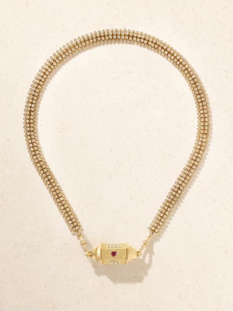 MARIE LICHTENBERG Love You Locket 18-karat yellow and white gold, diamond and ruby necklace Gold