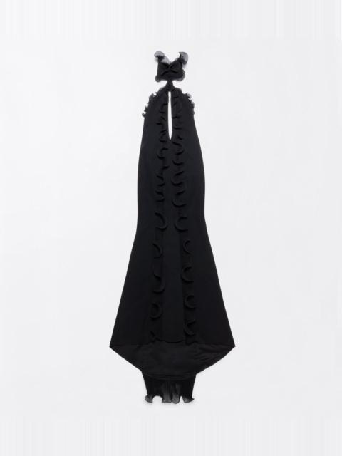 TOM FORD SILK CREPE RUFFLE HALTERNECK EVENING DRESS WITH OPEN BACK