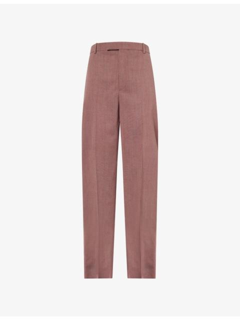 Bottega Veneta Pressed-Pleat Tapered-Leg Wool and Linen-Blend Trousers