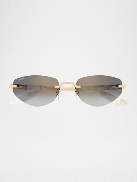 Cartier Decor C Rimless Metal Oval Sunglasses