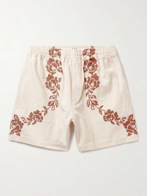 Straight-Leg Embroidered Cotton-Canvas Shorts