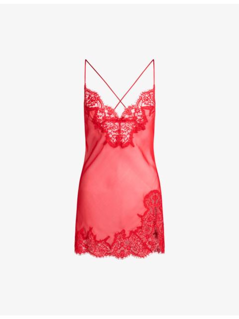 SKIMS SKIMS Romance Lace-Trim Silk Mini Slip Dress