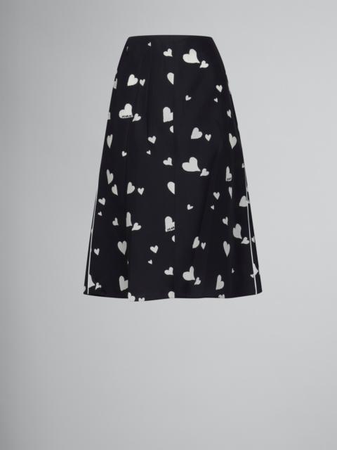 Marni BLACK FLARED SILK SKIRT WITH BUNCH OF HEARTS PRINT