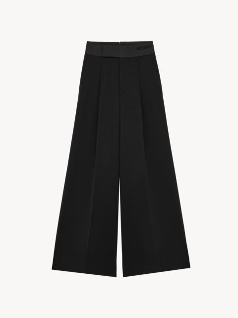 SAINT LAURENT WIDE-LEG TUXEDO PANTS IN GRAIN DE POUDRE
