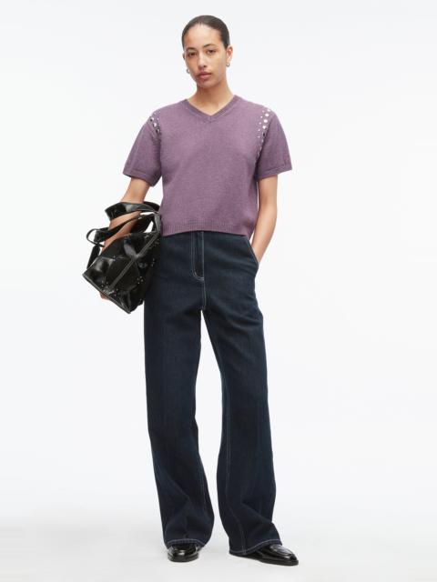 3.1 Phillip Lim Compact Wool Studded V-neck Top