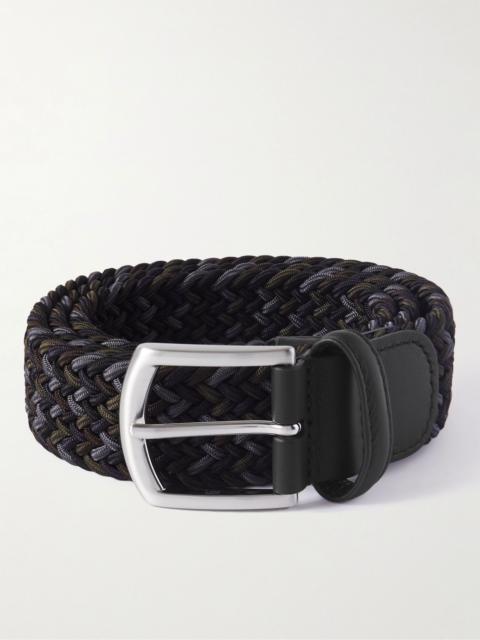 Anderson's 3.5cm Leather-Trimmed Woven Elastic Belt Black
