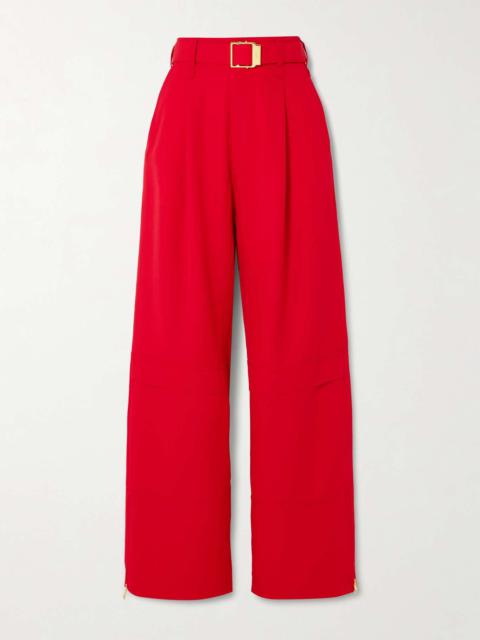 AMI Paris Belted zip-detailed wool-canvas wide-leg pants Red