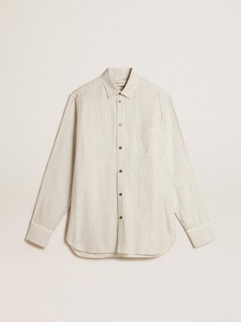 Men’s white viscose shirt with narrow black stripes