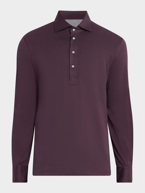 Brunello Cucinelli Men's Cotton Jersey Long-Sleeve Polo Shirt
