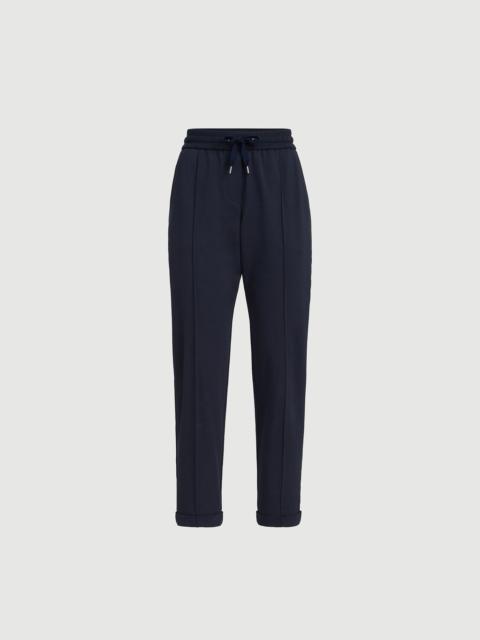 Brunello Cucinelli Stretch cotton lightweight French terry track trousers with monili
