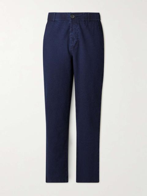 Oliver Spencer Straight-leg Indigo-Dyed Cotton-Seersucker Suit Trousers