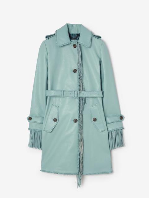 Burberry Short Fringed Leather Car Coat