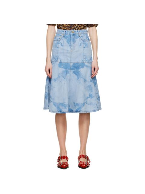 GANNI BLUE BLEACH DENIM FLOUNCE MIDI SKIRT