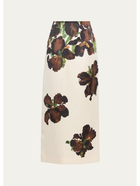 Oscar de la Renta Watercolor Iris Midi Skirt