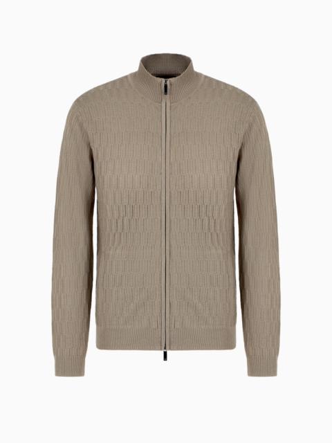 EMPORIO ARMANI ASV LYOCELL-BLEND FULL-ZIP TEXTURED CARDIGAN