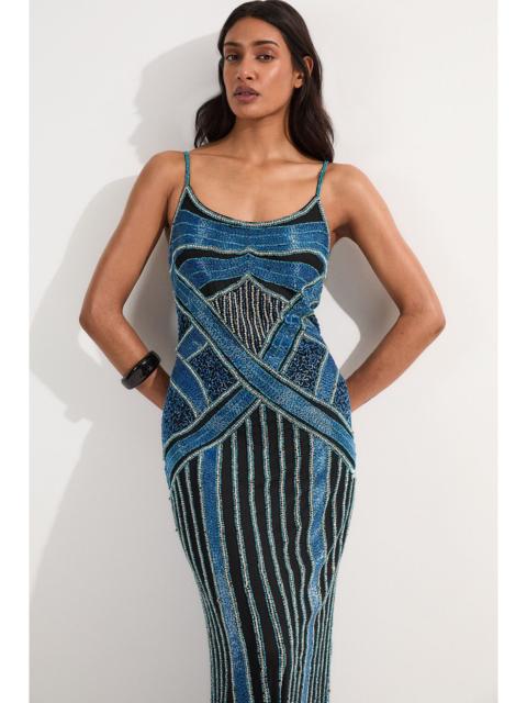 KAREN MILLEN Crystal Beaded Strappy Woven Maxi Dress