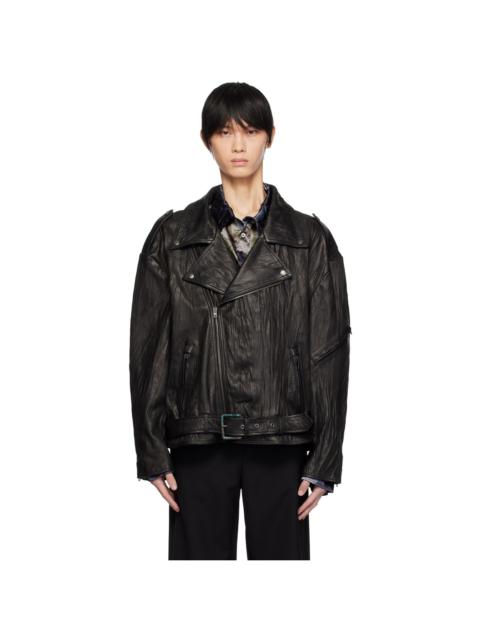 Black Crinkled Leather Jacket