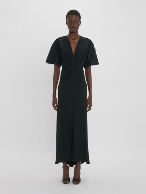 Victoria Beckham Gathered V-Neck Midi Dress in Black