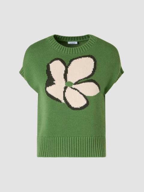 AKRIS Women's Papercut Flower Cotton Sweater - Green Tea Cream Olive