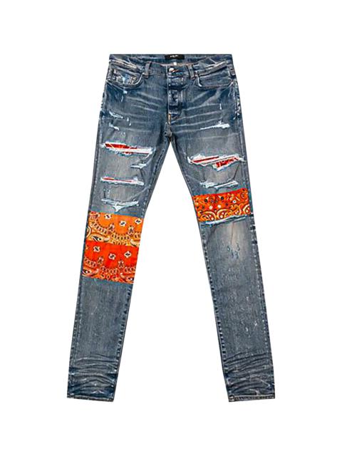 AMIRI Vintage Orange Bandana Art Patch Jeans "Clay Indigo" PS22MDS140 408