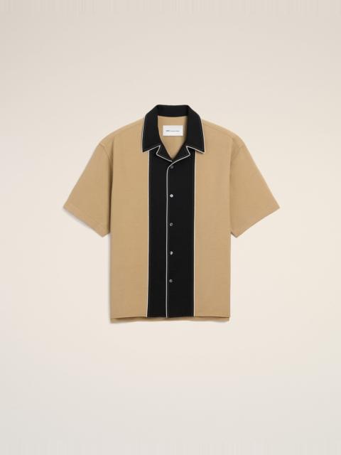 AMI Paris BEIGE BOXY BICOLOR VISCOSE TWILL SHORT-SLEEVE SHIRT