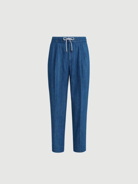 Brunello Cucinelli Lightweight denim trousers with drawstring and double pleats