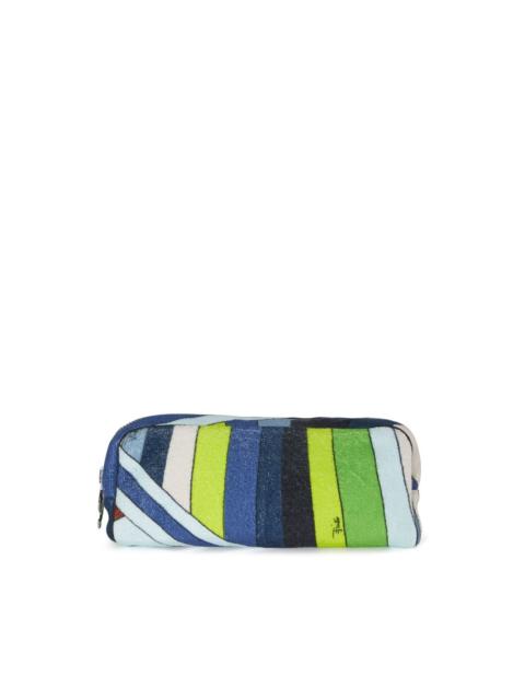 stripe-print textured make up bag