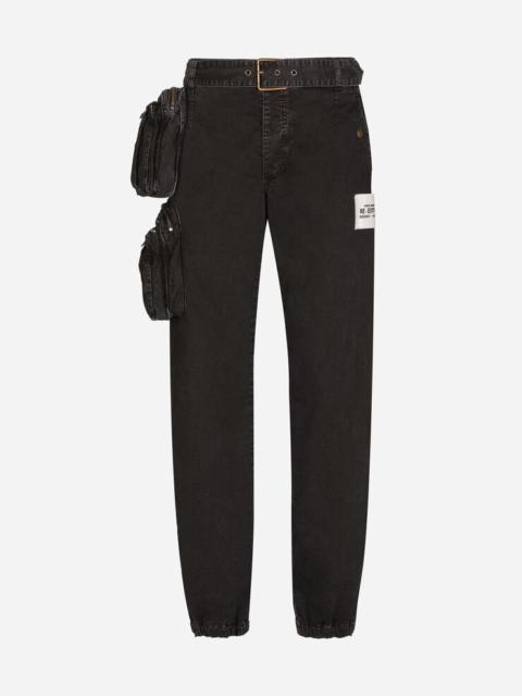 Cotton pants with belt and belt bag