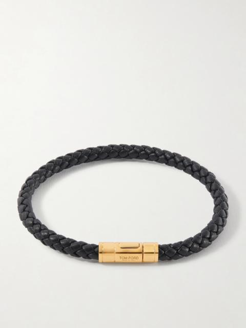 TOM FORD Gold-Tone and Woven Leather Bracelet