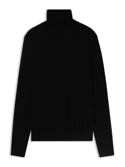 HUGO MERINO WOOL TURTLENECK SWEATER WITH EMBROIDERED LOGO