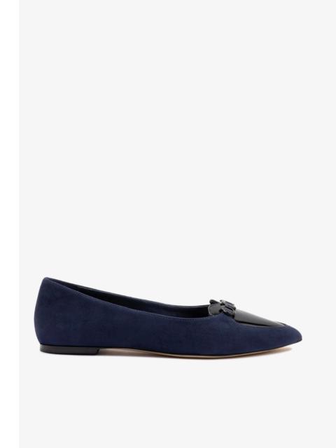 Larroudé Audrey Flat In Navy Suede