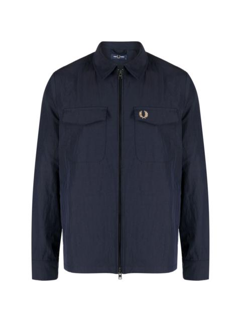 Fred Perry logo-embroidered zip-up crinkled jacket