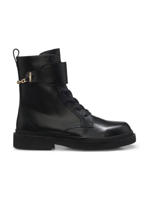 BOSS LACE-UP LEATHER BOOTS WITH GOLD-TONE HARDWARE