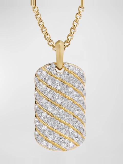 DAVID YURMAN Men's Sculpted Cable Tag in 18K Gold with Diamonds, 35mm