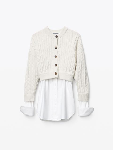 Alexander Wang HYBRID TOP IN COTTON OXFORD AND WOOL CABLE