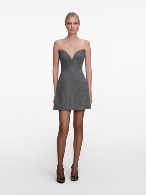 self-portrait Grey Bandeau Herringbone Mini Dress