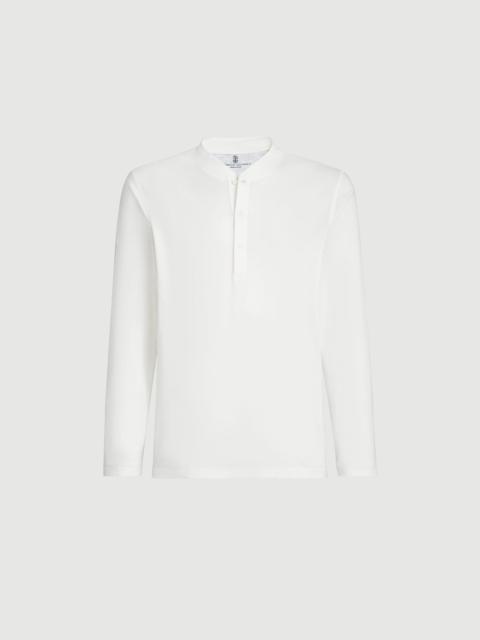 Brunello Cucinelli Linen and cotton jersey long sleeve T-shirt with Henley collar