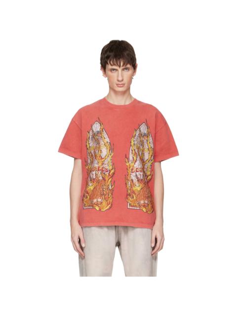 WHO DECIDES WAR Red Rhinestone Flame Glass T-shirt