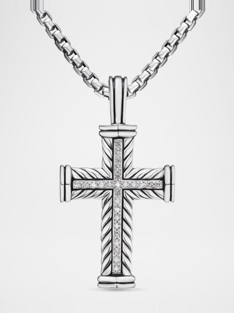 DAVID YURMAN Men's Chevron Cross Enhancer with Diamonds in Silver, 30mm