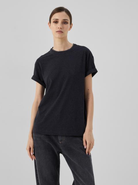 Stretch cotton jersey T-shirt with precious faux-layering