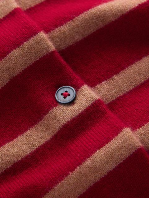BODEN Elsie Cashmere Crew Cardigan-Poppy Red, Camel Stripe