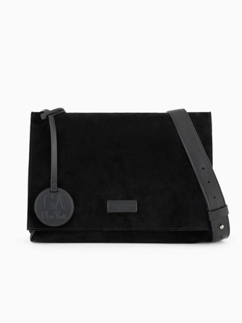GIORGIO ARMANI Suede and leather messenger bag