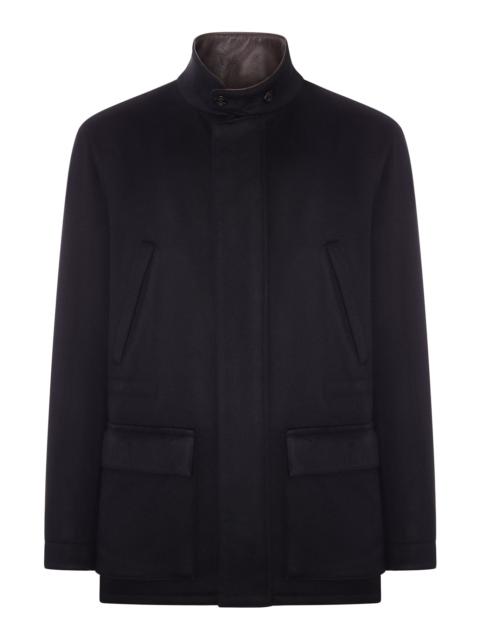 LARDINI SHORT CASHMERE COAT WITH LEATHER COLLAR