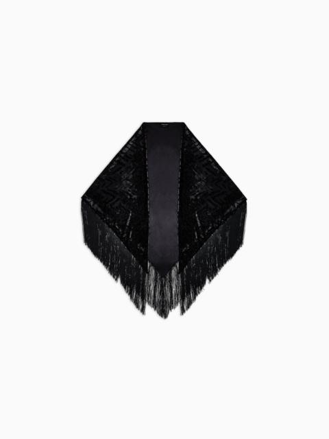 GIORGIO ARMANI LASER-CUT VELVET SHAWL WITH FRINGES