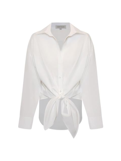 ANDRES OTALORA Una Pausa Tie-Front Cotton-Poplin Top ivory