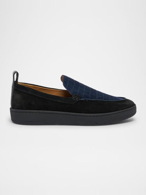 Lanvin Men's Croco-Embossed Suede Moccasins