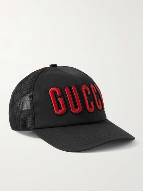 GUCCI Logo-Appliquéd Cotton-Twill and Mesh Baseball Cap