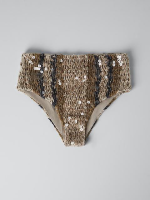Brunello Cucinelli Dazzling Stripe Embroidery shorts in jute and cotton